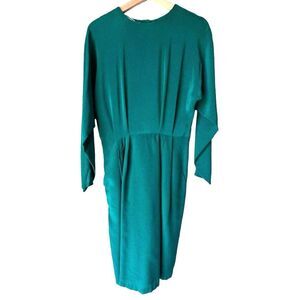 Women's dress emerald long sleeve KENAR2 100% Silk green back button neck size 6